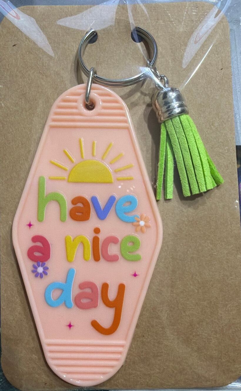 Have A Nice Day Pink & Green Vintage Hotel Motel Keychain Key Chain Handmade